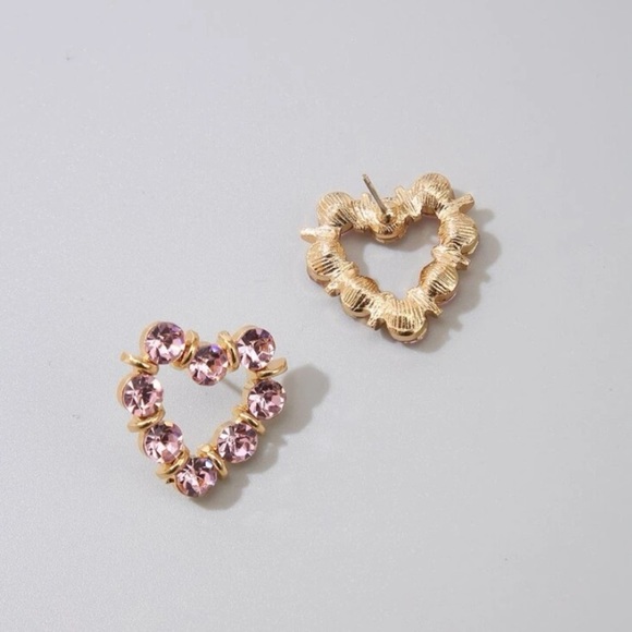 Rhinestone Heart Stud Earrings - Picture 2 of 6